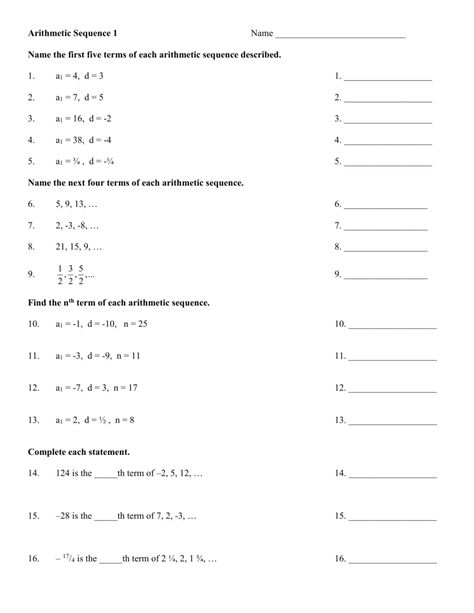 Sequence Worksheet, Arithmetic Progression, Pre Algebra Worksheets, Arithmetic Sequences, Sequence And Series, Geometric Sequences, Geometric Series, Linear Function, Algebra Worksheets