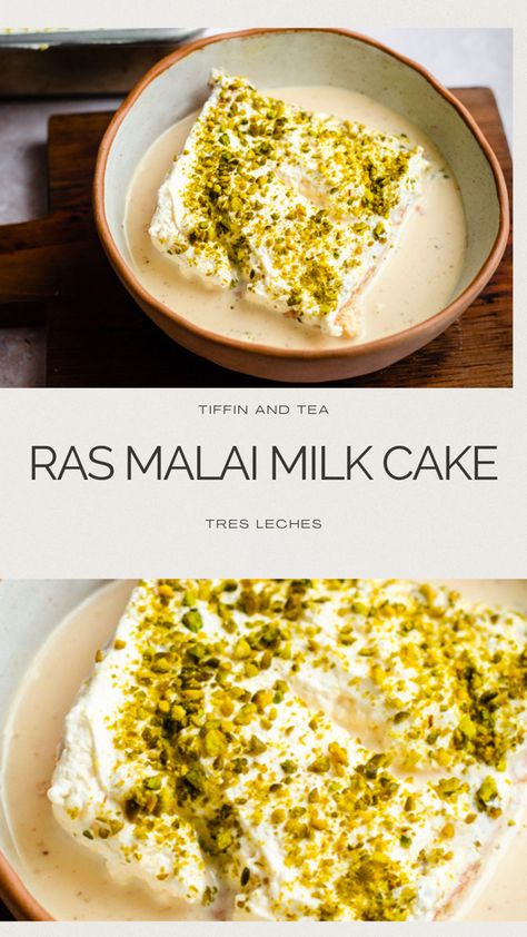 Cardamom Tres Leches, Saffron Tres Leches Cake, Indian Milk Cake, Desi Fusion Desserts, Ras Malai Tres Leches Cake, Indian Cake Recipe, Ayurvedic Sweets, Ras Malai Cake Designs, Light Cake Recipe