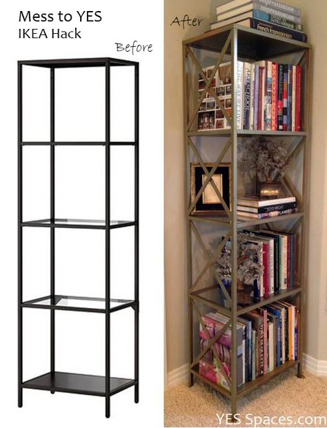 Here is a simple IKEA hack to DIY a gorgeous gold bookcase for under $52. First, I assembled the book shelf, leaving the glass shelves aside. Gold Bookcase, Bookshelf Hack, Glass Bookshelf, Glass Shelves Ikea, Ikea Bookshelf Hack, Luxury Bookcase, Ikea Glass, Glass Shelves In Bathroom, Glass Shelves Decor