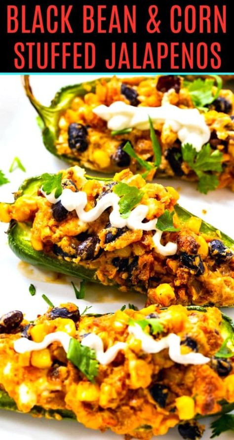 Fresh Jalapeno Recipes, Vegetarian Jalapeno Poppers, Fresh Jalapeno, Ww Sides, Stuffed Jalapenos, Spicy Southern Kitchen, Vegetarian Appetizer, Black Bean And Corn, Jalapeño Poppers