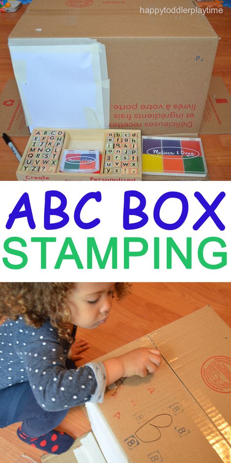 ABC Box Stamping - HAPPY TODDLER PLAYTIME Block Center Preschool, April Lesson Plans, Pre-k Writing, Creative Curriculum Preschool, Curriculum Preschool, Sensory Items, Letter Recognition Activities, Motor Coordination, Preschool Units