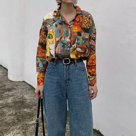 Indie Outfits Plus Size, Online Aesthetic, Retro Sunflower, Y2k Aesthetic Fashion, Aesthetic Clothing Stores, Outfits 70s, Artsy Outfit, Design Blouse, Cashmere Outfits