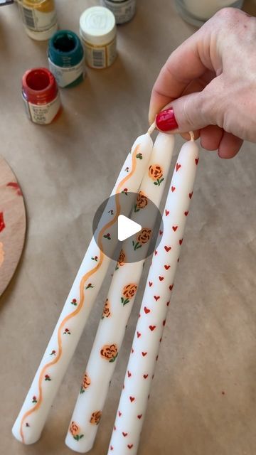 Gamze Sankaya on Instagram: "DIY If you’re looking for a simple craft project, this is the one! All you need are some taper candles & acrylic paint 🎨 🕯️ #candle #painting #candlepainting #diy #diyproject #craft #craftideas #handpainted" Painted Taper Candles Diy, Painted Candlesticks Diy, Paint Candlesticks, Candle Painting Ideas, Diy Taper Candles, Painted Taper Candles, Candle Painting, Candle Designs, Diy Candle Sticks