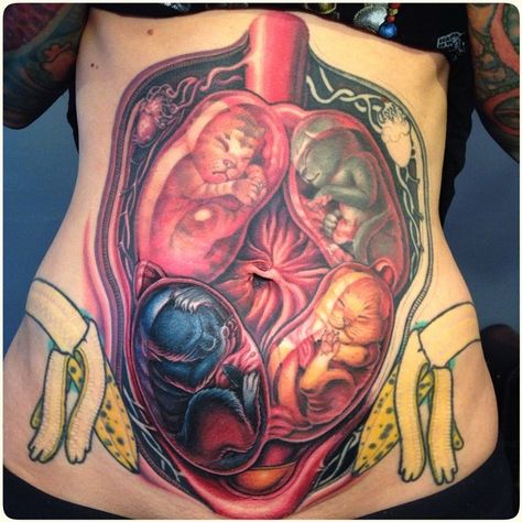 "Cat Womb" tattoo by Tim Kern with bananas for ... scale? - Imgur Horrible Tattoos, Terrible Tattoos, No Regrets Tattoo, Epic Tattoo, Tattoo People, Tattoo Fails, Human Canvas, Weird Tattoos, 3d Tattoos