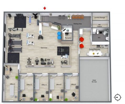 Gym Floor Plan With Offices Gym Design Plan, Gym Plan Architecture, Gym Layout Plan, Home Office Gym Combo, Gym Floor Plan, Apollo Design, Ruang Gym, Presentation Plan, Gym Layout