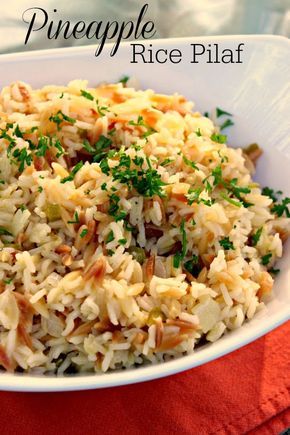 Pineapple Rice Pilaf: A step above your ordinary rice pilaf and so easy to make! #rice #side Rice With Pineapple Recipe, Rice Ideas, Easy Rice Pilaf, Grains Recipes, Pineapple Rice, Rice Side Dish Recipes, Medicine Tips, Rice Side, Potato Rice