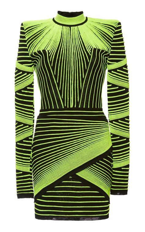 Illusion Outfit, Optical Illusion Dress, Dress Moda Operandi, Balmain Fashion, Balmain Dress, Neon Dresses, Illusion Dress, Illustration Fashion Design, Form Fitting Dress