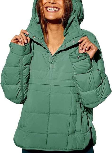 Comfy and stylish jacket! Oversized Winter Coat, Quilted Pullover, Oversized Puffer Jacket, Oversized Puffer, Hooded Winter Coat, Cotton Coat, Green Coat, Long Sleeves Coats, Shopping Ideas