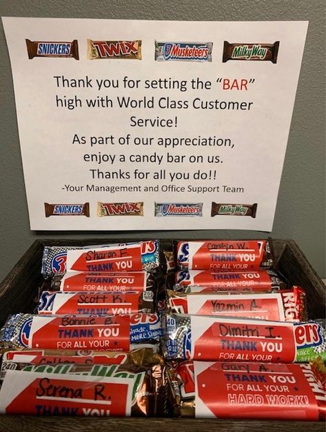 Employee Appreciation Candy Ideas, Candy Bar Thank You, Teammate Appreciation Ideas, National Customer Service Week Ideas, Hotel Employee Appreciation Ideas, Appreciation Station At Work, Direct Support Professional Appreciation, Food Service Appreciation Week Ideas, Thank You Candy Bar Sayings