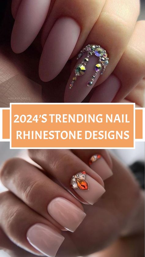 2024’s Trending Nail Rhinestone Designs Nail Jewels Rhinestones, Gem Designs On Nails Rhinestones, How To Put Rhinestones On Nails, Gem Short Nails, Classy Rhinestone Nails, Rhinestone Fall Nails, Easy Rhinestone Nail Designs, Almond Nails Designs Gems, Gemstones Nail Design