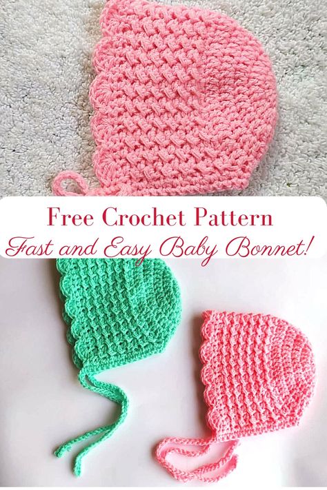 Super easy and cute crochet baby bonnet Baby Bonnet Pattern Free, Baby Bonnet Crochet Pattern, Crochet Baby Hats Free Pattern, Crochet Baby Cap, Baby Hat Free Pattern, Baby Bonnet Pattern, Crochet Baby Bonnet, Crochet Baby Hat Patterns, Bonnet Pattern