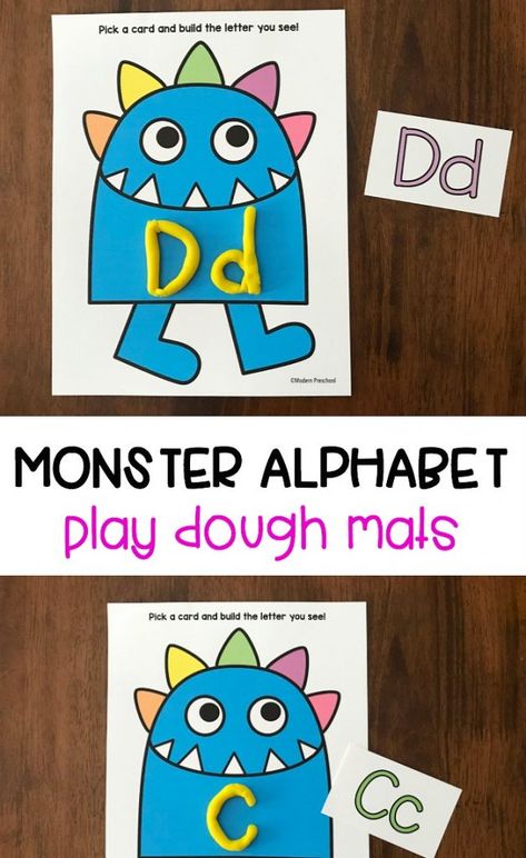 FREE printable monster alphabet play dough mats for preschoolers and kindergarteners to work on uppercase and lowercase recognition and letter formation! Monster Alphabet Letters, Alphabet Playdough Mats, Thema Letters, Monster Theme Classroom, Monster Alphabet, Monster Classroom, Letter Learning Activities, Play Dough Mats, Dough Mats