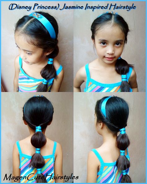 Princess Jasmine Hairstyle, Jasmine Hairstyle, Jasmine Costume Kids, Princess Jasmine Hair, Jasmine Makeup, Egyptian Hairstyles, Jasmine Hair, Princess Jasmine Costume, Disney Princess Hairstyles