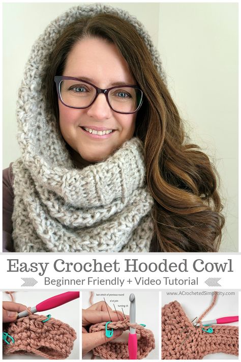 Crochet Pattern For Hooded Scarf, Crochet Hooded Scarf Tutorial, Easy Hooded Scarf Crochet Pattern, Hooded Cowl Free Crochet Pattern, Hooded Neck Warmer Crochet, Crochet Cowl Neck Scarf Free Pattern, Cowl Neck Scarf Crochet, Easy Crochet Hooded Scarf, Crocheted Hooded Cowl