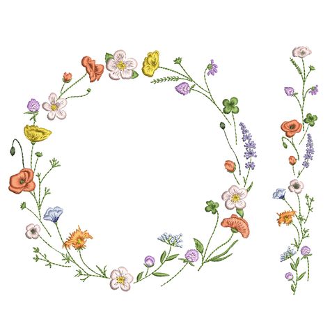 Wildflower Embroidery, Cute Flower Drawing, Bird Wreath, Flower Machine Embroidery Designs, Wildflower Wreath, Clover Flower, Watercolour Art, Lavender Flowers, Flower Wreath