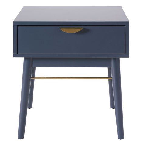 Dark Blue 1-Drawer Bedside Table Penelope on Maisons du Monde. Take your pick from our furniture and accessories and be inspired! Dark Bedside Tables, Blue Bedside Tables, Blue Drawers, Window Treatments Bedroom, Decorative Storage Boxes, Hallway Storage, Bedroom Color Schemes, Hallway Furniture, Trendy Bedroom