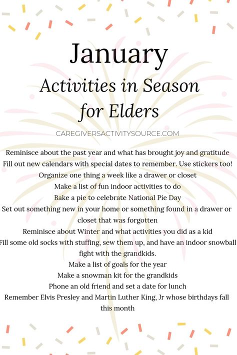 10 January Activities to do With a Senior Assisted Living Activities, Senior Citizen Activities, Activities Director, Memory Care Activities, Senior Assisted Living, Senior Living Activities, Nursing Home Activities, Alzheimers Activities, January Activities