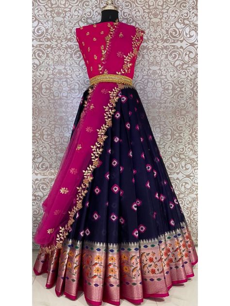 Newly Arrivals Pure Soft Silk Bandini with Pythani Border Lehenga Kids Dress Patterns, Elegant Blouse Designs, Kids Designer Dresses, Silk Lehenga, Indian Designer, Indian Designer Wear, Half Saree, Blouse Fabric, Blouse Design