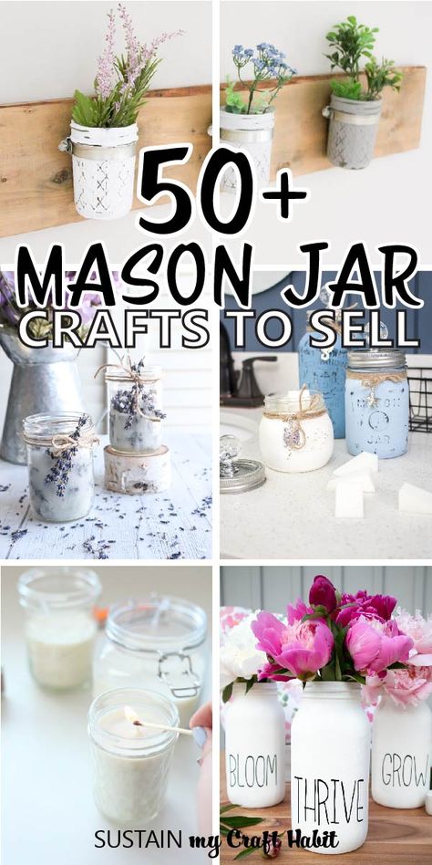 Canning Jars Crafts, Easy Mason Jar Crafts Diy, Easy Mason Jar Crafts, Jar Projects, Crafts With Glass Jars, Mason Jar Projects, Rummage Sale, Jar Centerpieces, Money Savers