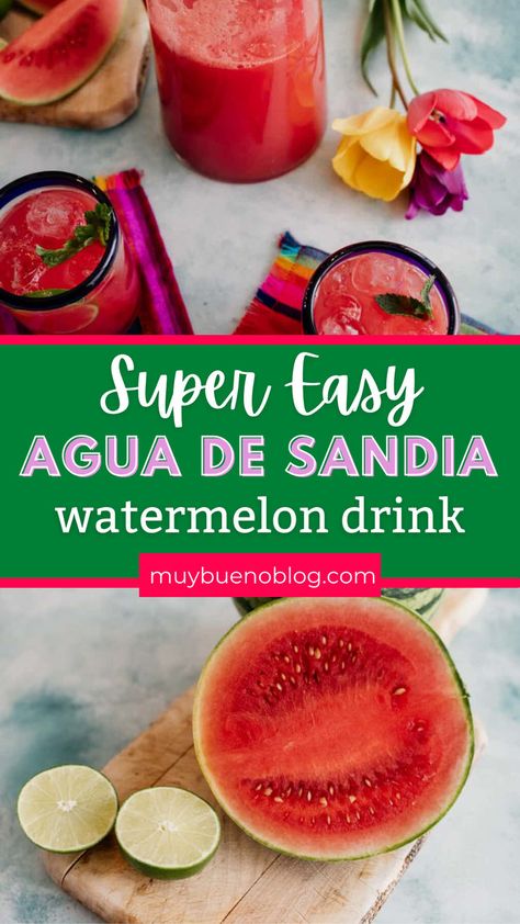 Agua de Sandia is a hydrating and easy watermelon drink. This is a watermelon water that is great to use fresh produce for sipping. Give this easy drink recipe a try for a tasty drink for entertaining or a night in with the family. Watermelon Agua Fresca, Food From Different Countries, Watermelon Water, Watermelon Drink, Mexican Snacks, Easy Drink Recipes, Agua Fresca, Party Food And Drinks, Watermelon Recipes