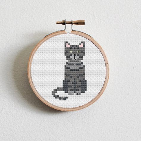 Dark Tabby Cat Cross Stitch Pattern - Etsy Dark Tabby Cat, Corgi Cross, Pug Cross, Cat Cross Stitch Pattern, Stitch Gift, Cat Cross Stitch, Back Stitch, Dog Pattern, Tabby Cat