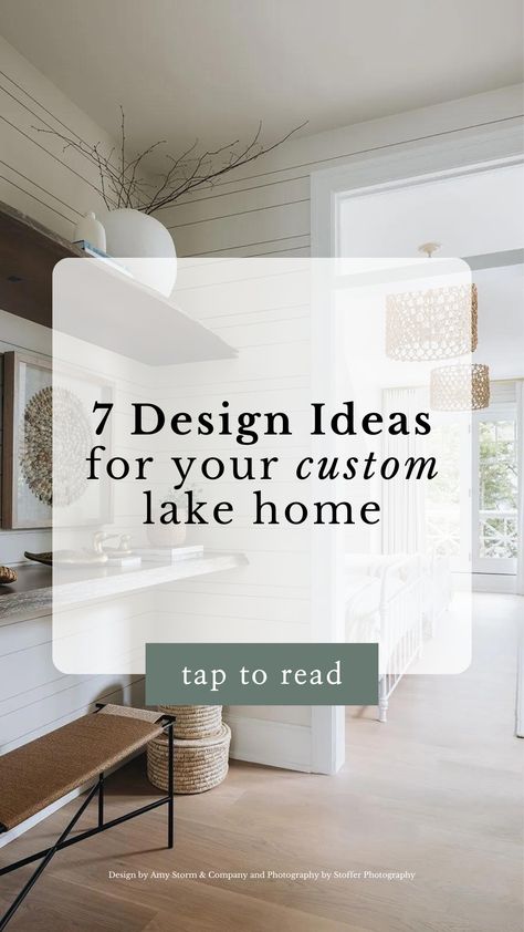 This beautiful new construction project, located in Pine Lake, Wisconsin, is a perfect mix of coastal, traditional and modern design aesthetics. From room to room, this custom lake home’s spaces just get better and better. Tap to see the 7 design details that elevate this custom lake house, designed by Amy Storm & Company, in our latest blog post. Lake House Mudroom Ideas, Lake House Updates, Custom Lake House, Modern Farmhouse Lake House Decor, Lake House Office Ideas, Lake House Cabinets, Lake House Guest Bathroom, Lake House Living Room Furniture, Lake House Remodel Fixer Upper