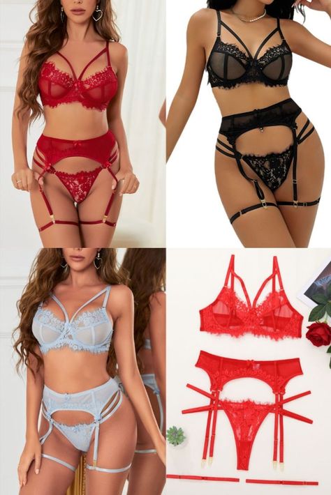 Sexy Ver a través de Escarpado Cordón braga sujetador Liguero Juego de 3 piezas Exótico Ropa interior Hacer subir cachonda Lencería Bra Set, Big Sale, Bralette, Cute Outfits, Lingerie, Bra