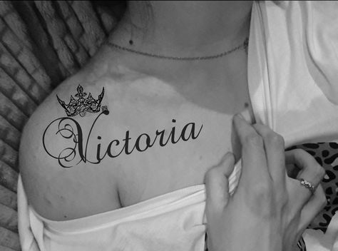 Victoria Name Tattoo, Bella Name, Victoria Tattoo, Victoria Name, Couple Tattoos Unique, Tattoo Name, 1 Tattoo, Name Letters, Elephant Art