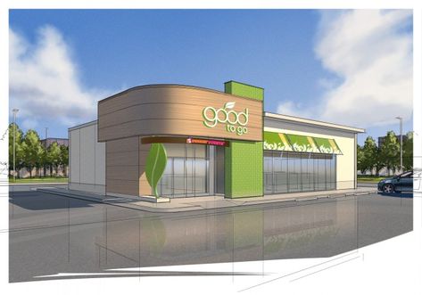 Retail Store Architecture, Convience Store Exterior, Convenience Store Exterior Design, Grocery Store Architecture, Convenient Store Design, Supermarket Design Exterior, Convenience Store Exterior, Grocery Store Exterior, Shops Architecture