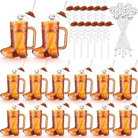 PRICES MAY VARY. Cowboy Party Supplies: you will receive a 36 cowboy party decorations, including 12 pieces 17 oz cowboy boot cups, 12 piece cowboy hat straws, and 12 piece mirror disco ball stirrers, ample quantity and the complete set to meet your party needs Reliable Material: cowboy shot glasses, twisted straws and stirrers are made of plastic, safe and non toxic, washable and reusable many times, not easy to deform or break; They are suitable for daily and party use Large Capacity: cowboy b Cowboy Party Food Western Theme, Boots And Bling Gala Decorations, Boots And Brews Party, Western Party Decor Ideas, Last Rodeo Graduation Party, Western Chic Party Decor, Western Birthday Centerpieces, Country Party Ideas Birthday Sweet 16 Western Theme, Western Boho Party