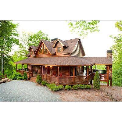 Love this log house Log Cabin Living, Log Cabin Homes, Wrap Around Porch, Cabin In The Woods, Cabins And Cottages, Log Cabins, Building A Deck, Wooden House, Story House