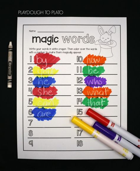 28 super fun word work activities for kids! Make words magically appear, write them upside down, play tic tac toe... tons of fun ideas!! Playdough To Plato, Word Work Stations, Reading Stations, Word Work Centers, Teaching Sight Words, Spelling Practice, Word Work Activities, Spelling Activities, Sight Word Activities