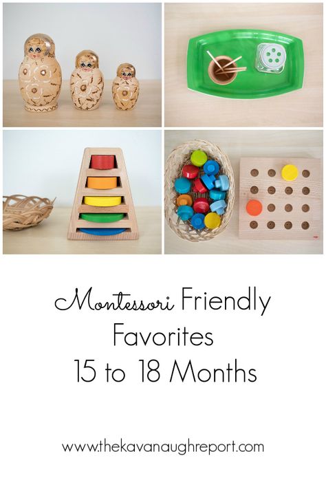 Montessori friendly favorites for 15 to 18 month olds. Montessori Trays, Montessori Parenting, Montessori Playroom, Practical Life Activities, Baby Montessori, Montessori Toddler Activities, Montessori Preschool, Montessori Ideas, Montessori Classroom