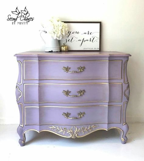 Purple Dresser, Shabby Chic Nightstand, Purple Furniture, Whimsical Furniture, Gold Furniture, Purple Rooms, Chalk Painting, Furniture Refinishing, Distressed Furniture