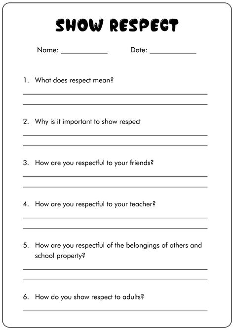 Back To School Therapy Worksheets, Respect Therapy Activities, Getting Along With Others Worksheets, Respect Contract For Students, 1st Grade Social Emotional Activities, Respect Worksheets Printables, Self Love Worksheet For Kids, Kids Mental Health Worksheet, Social Emotional Learning Worksheets