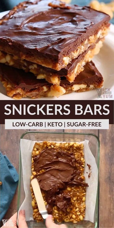 Snickers Bars Recipe, Sugar Free Baking, Sugar Free Recipes Desserts, Desserts Keto, Sugar Free Treats, Postre Keto, Keto Candy, Snickers Bar, Dessert Simple