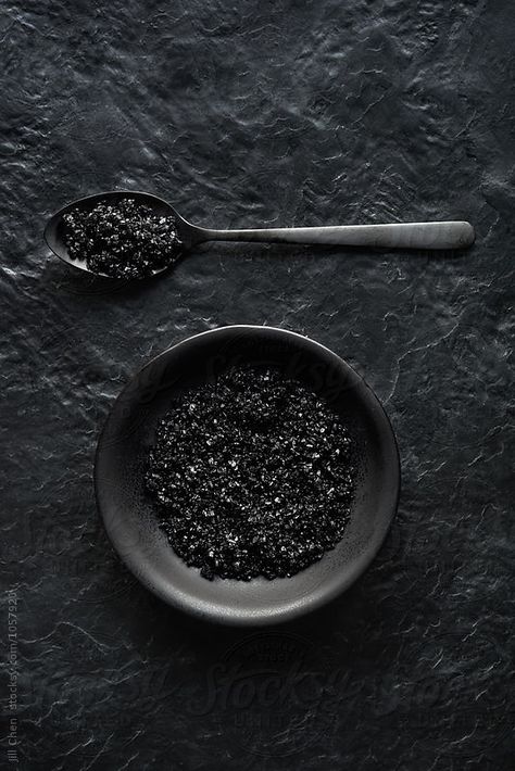 Black image, charcoal sea salt crystals on dark crockery and slate Black Color Photography, Things That Are Black, Charcoal Grey Aesthetic, Black Color Image, Charcoal Aesthetic, Black Things, Everything Black, Black Stuff, Black Items