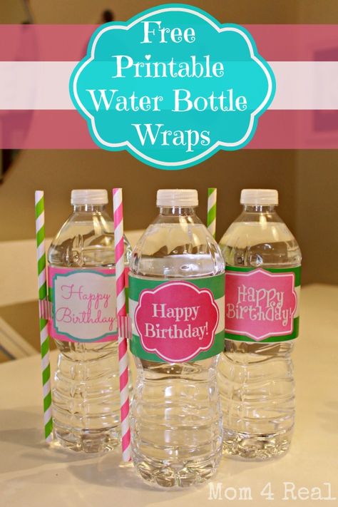 Free Printable Water Bottle Label Wraps from www.mom4real.com Label Botol, Water Bottle Labels Free, Bottle Labels Diy, Diy Water Bottle Labels, Printable Water Bottle Labels, Water Bottle Labels Template, Bottle Label Template, Labels Diy, Water Bottle Label