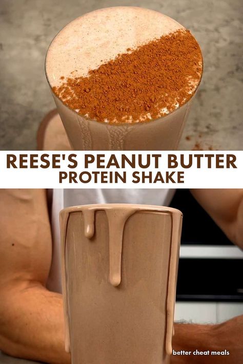 Indulge guilt-free with this creamy Reese's-inspired protein shake! 🥤✨ Low-calorie & high-protein 💪 Quick & easy - just blend & go! ⏱️ Rich chocolate-peanut butter flavor 😋 Perfect post-workout refuel 🏋️‍♀️ 🥛 Ingredients: Almond milk, chocolate protein, PB powder, cocoa, banana, ice 👩‍🍳 So simple: Blend until smooth & enjoy! Save this pin for a delicious protein boost! 📌 #proteinshake #healthyrecipes #fitnessfood #lowcalorieshake #peanutbutterchocolate #quickmeals #healthydessert #... Premier Chocolate Protein Shake Recipes, Chocolate Pb Protein Shake, Sweet Protein Shakes, Pb Fit Protein Shake, At Home Protein Shakes, Premium Protein Shake Recipes, Thick Protein Shake Recipes, Frozen Protein Shake, Pb Protein Powder Recipes