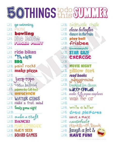 50 Things to do this Summer List 8x10 Instant Download - Lots of Summer fun Ideas to do! - Etsy - #8x1… | Kids summer schedule, Summer fun for kids, Summer fun list Kids Summer Schedule, Summer Fun Ideas, Uppfostra Barn, Summer Bucket List For Teens, Outdoor Pics, Babysitting Activities, Bucket List For Teens, Summer List, London Travel Guide