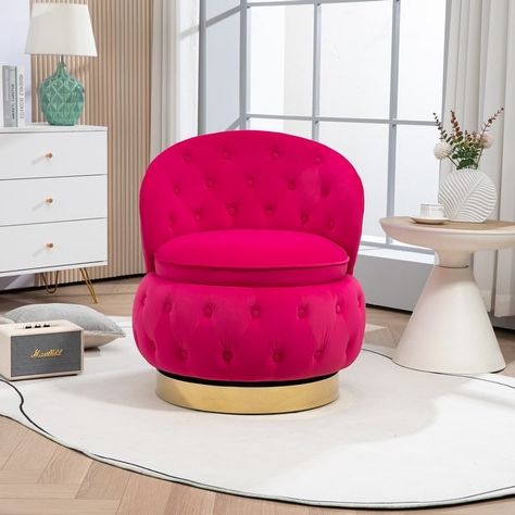 Velvet Fabric 360 Degree Swivel Tufted Storage Barrel Chairs - On Sale - Bed Bath & Beyond - 39489661 Round Swivel Chair, Barrel Chairs, Furniture Dresser, Spa Branding, Yard Furniture, Pink Room Decor, Elegant Chair, Decor 2024, Swivel Chairs