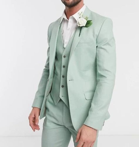 Mint Green Notch Lapel Men's Suits Wedding Tuxedo Bespoke Elegant Blazer 2023 Fashion Design 3-Piece Green Prom Suits For Men, Sage Green Suit, Sage Green Prom, Grooms Tuxedo, Green Suit Men, Mens Wear Wedding, Prom Suits For Men, Groom Fashion, Elegant Blazers