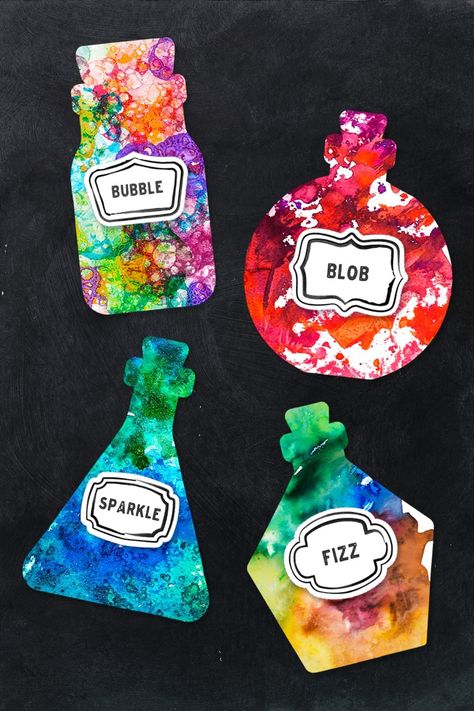 Potion Bottle Template, Potion Painting, Potion Lab, Potions For Kids, Harry Potter Art Projects, Potion Art, Harry Potter Activities, Fairy Tale Crafts, Magic Theme