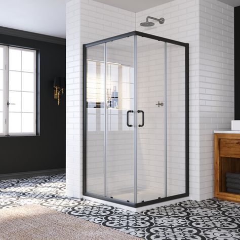 SUNNY 36" W x 72" H Framed Square Sliding Shower Enclosure | Wayfair Glass Corner Shower, Bathroom Outside, Corner Shower Doors, Square Shower Enclosures, Corner Shower Enclosures, Shower Base, Tub Doors, Sliding Shower Door, Corner Shower