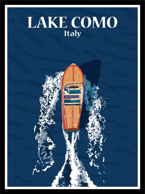 Lake Como Poster, Lake Graphic Design, Vintage Room Posters, Posters Italy, Lake Graphic, Art Deco Travel Posters, Poster Art Deco, Como Lake, Italy Poster