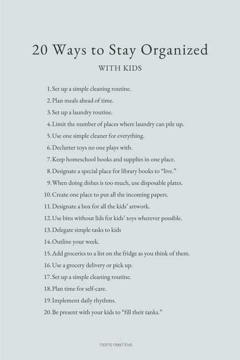 Does it feel impossible to stay organized with little kids? Check out these 20 little ways to stay organized when you have little kids. Cleaning Schedule With Kids, Staying Organized At Home, How To Stay Organized At Home, Stay At Home Mom Budget, Stay At Home Mom Schedule Cleaning, Stay At Home Mom Cleaning Schedule, Motivation To Clean House, How To Get Organized, How To Clean Your Room