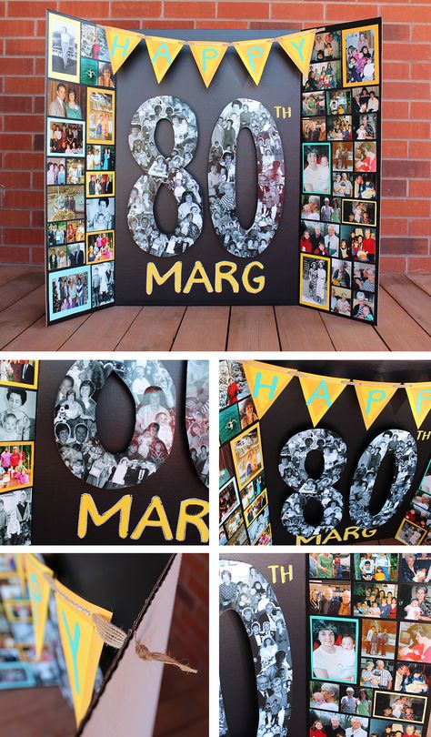 Photoboard Ideas, Birthday Photo Displays, Grandmas Birthday Party, Photo Display Board, 70th Birthday Decorations, 75th Birthday Parties, Milestone Birthday Party, Mom Party, Photo Board