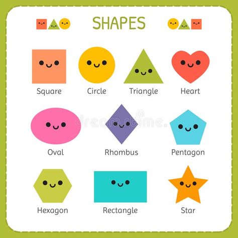 Kids Learning Charts, Peraturan Kelas, Basic Geometric Shapes, Teach English To Kids, Aktiviti Kanak-kanak, Kindergarten Reading Activities, Shapes Vector, English Activities For Kids, Children Education