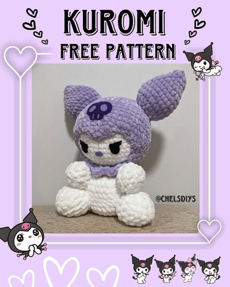 Chelsea ♡︎ | ♡︎ free kuromi pattern ♡︎ this is my third pattern that i’ve released !! kuromi is definitely my favorite sanrio character so i’m really… | Instagram Kuromi Pattern, Random Crochet, Hello Kitty Crochet, Crochet Tutorial Pattern, Beginner Crochet Tutorial, Quick Crochet Patterns, Crochet Animals Free Patterns, Crochet Business, Crochet Design Pattern