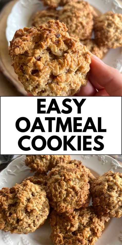 easy oatmeal cookies Homemade Oatmeal Cookies Easy, Oatmeal Snack Recipes, Oatmeal Cookie Recipes Easy, Peanut Oatmeal Cookies, Small Batch Oatmeal Cookies, Oatmeal Raisin Cookies Easy, Best Chewy Oatmeal Cookies, Best Homemade Oatmeal, Crunchy Oatmeal Cookies